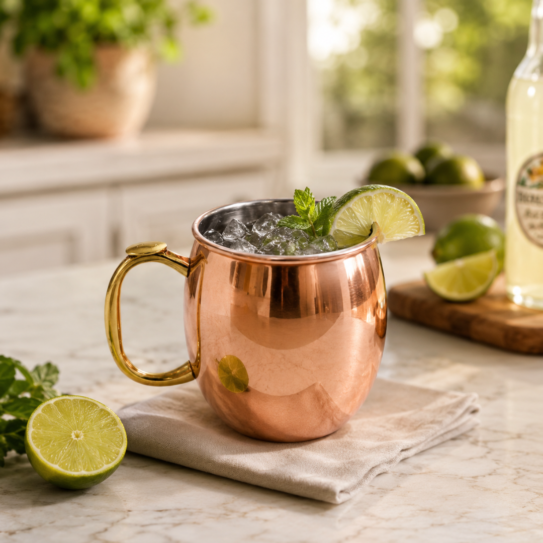 4 Inch Copper Moscow Mule Mug with Nickel-Plated Lining, Smooth Finish, Gold-Tone Handle, 3 Inch Rim Diameter – MUG-004-MTU