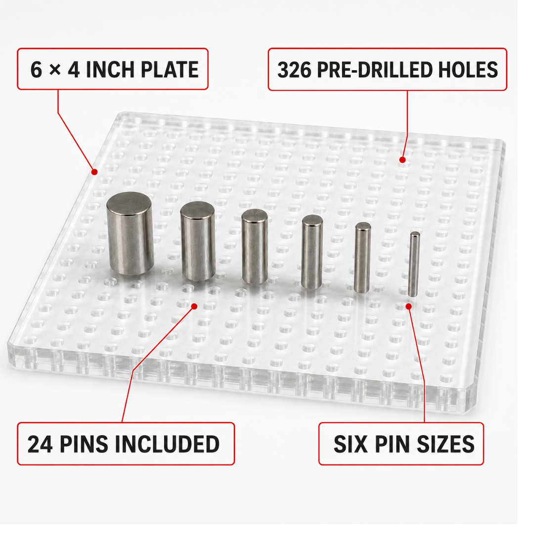Acrylic Wire Bending and Shaping Jig with 326 Holes and 24 Removable Pins, 6 x 4 Inch Jewelry Making Forming Board – TJ-29391