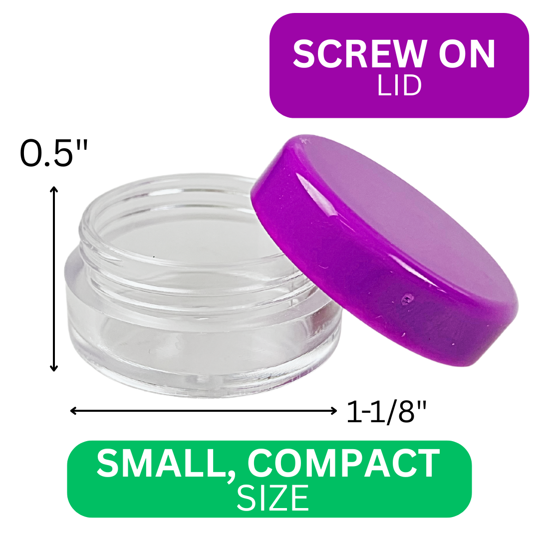 12-Pack Clear Plastic Mini Jars with Colorful Screw-On Lids – 1" x 1/2" Small Storage Containers for Beads, Gems, Crafts & Tiny Parts – Durable PP Plastic – TJ8605-COL