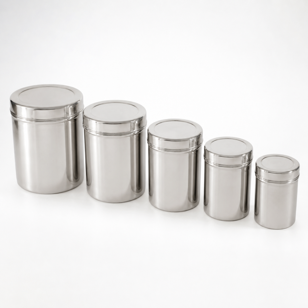 5-Piece Stainless Steel Kitchen Canister Set with Fitted Lids, Graduated Food Storage Containers for Coffee, Flour, Sugar, Rice, Pasta, Tea and Snacks