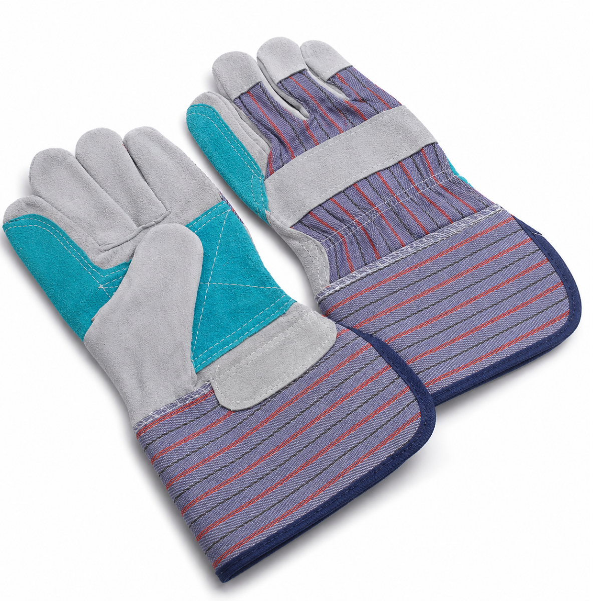 Men's Green Leather Work Gloves, Double Palm & Reinforced Index Finger, 4.5 Inch Gauntlet Cuff, Extra Large - 2 Pairs - GL-94505-Z02