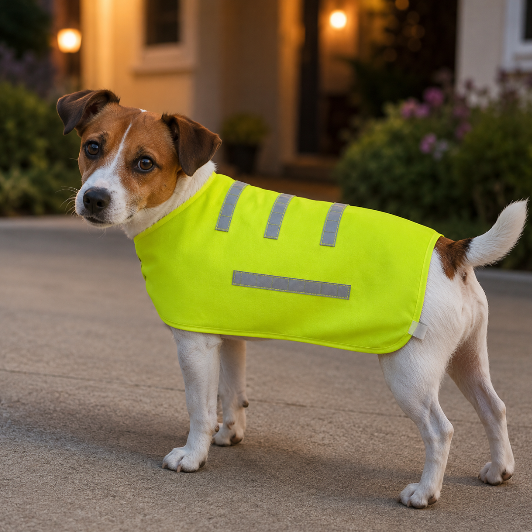 Neon Yellow Reflective Dog Safety Vest for Small Dogs – High Visibility Night Walking Vest with Reflective Strips & Adjustable Straps – 9" x 16" – PET-12621