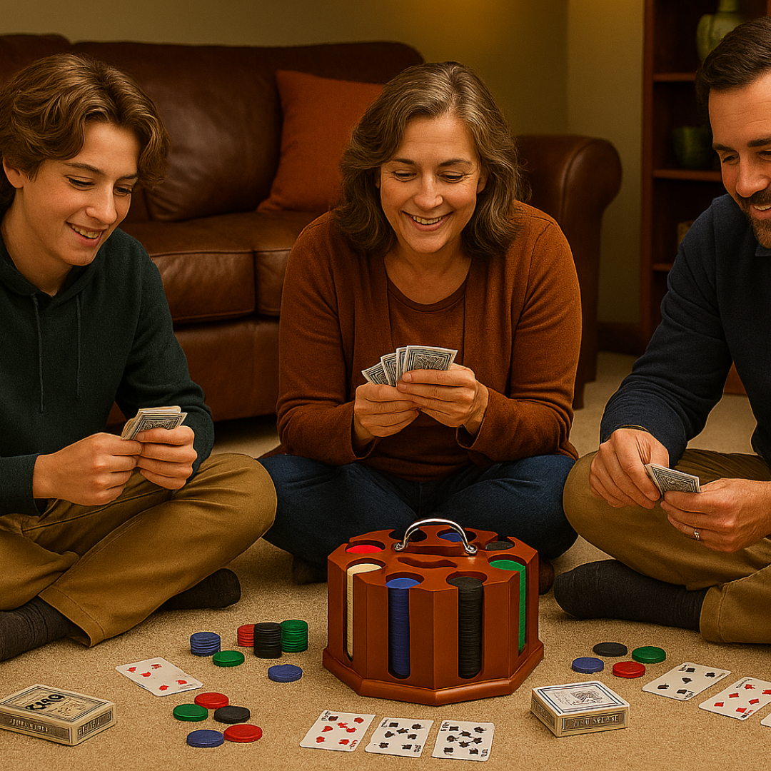 Revolving Poker Chip Rack With 200 Chips And 2 Decks Of Cards  - SP-13080