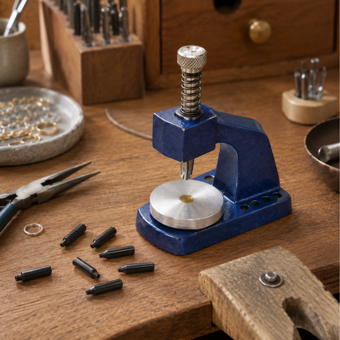 Watch Hand Setting Press Tool with 9 Interchangeable Tips – Self-Centering Spring-Loaded Watchmaker Hand Presser for Hour, Minute & Second Hands – Heavy-Duty Metal Repair Tool