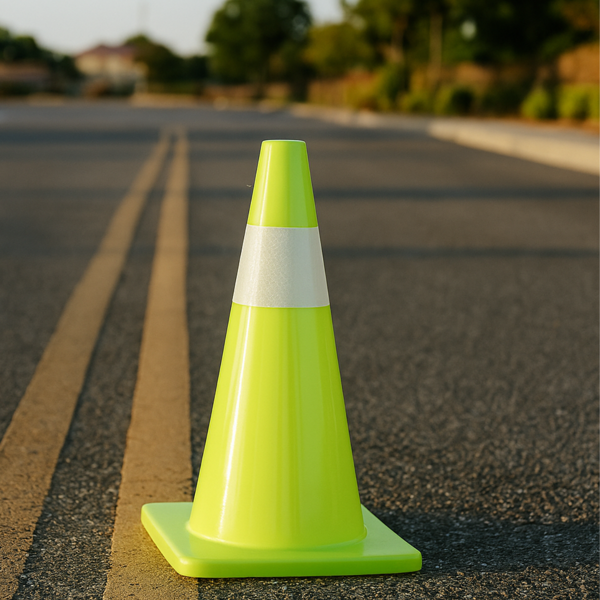 18-Inch Neon Green Safety Cone with Reflective Honeycomb Stripe – Heavy Balanced 8x8 Inch Base for Stability