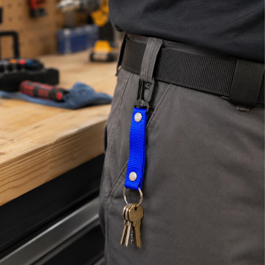 2 Pc. Adjustable Nylon Key Strap with Quick-Release J-Clip, Steel Split Ring, Blue Keychain Strap for Keys, ID Cards, Belt Loops, Bags, Purses & Backpacks