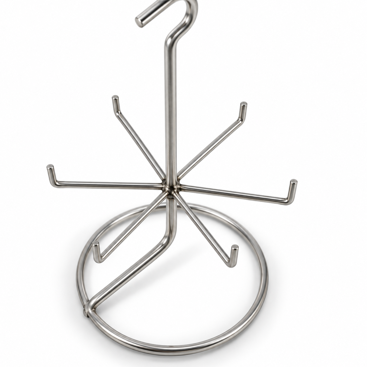 Steel Ring Cleaning Rack for Ultrasonic Cleaners, 6 Prongs, Hanging Hook, 6 Inches Tall, 3¾-Inch Base