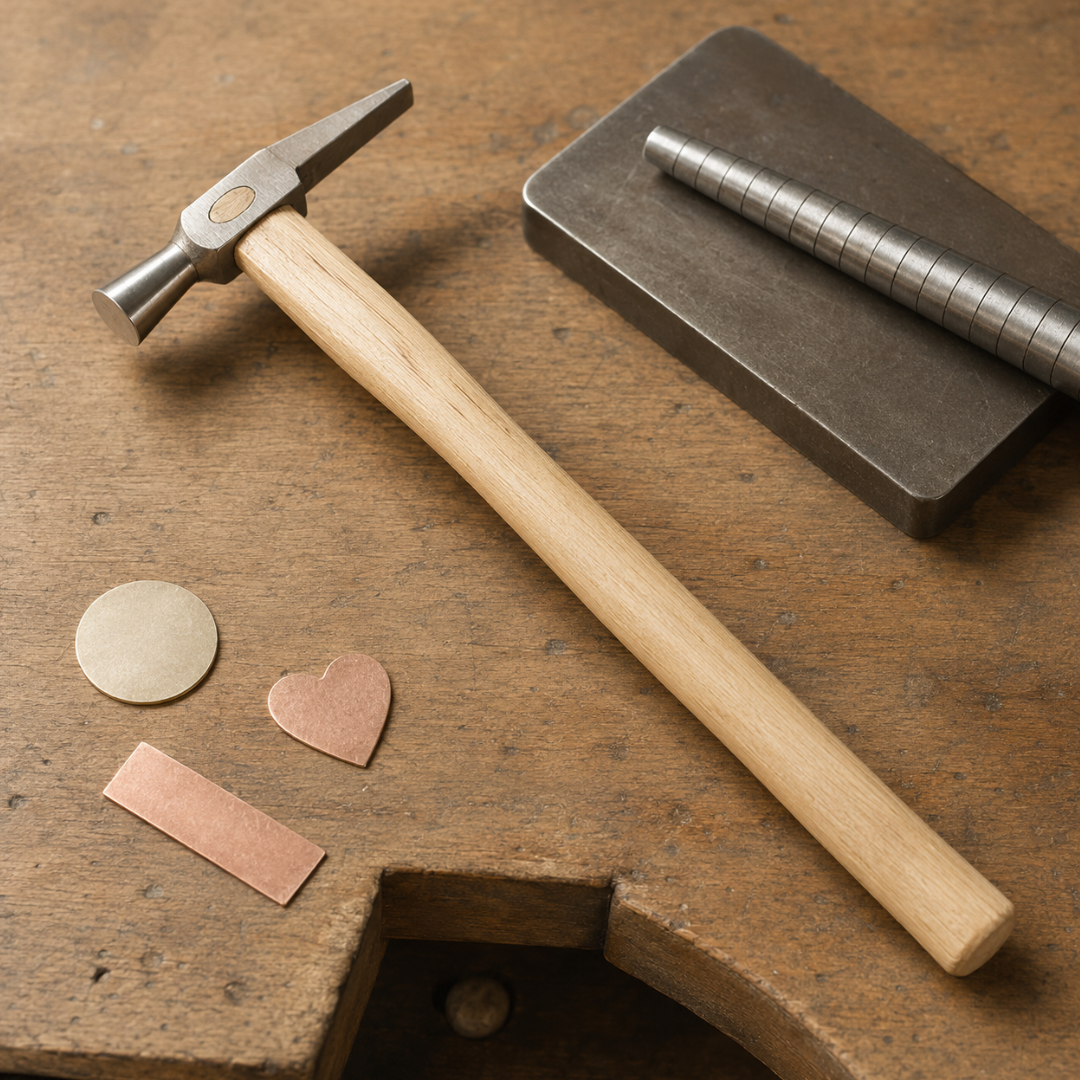 Swiss-Style Jeweler’s Hammer with Stainless Steel Dual-Face Head and Wooden Handle – 9-Inch Precision Chisel Hammer for Metal Texturing, Riveting and Wire Work