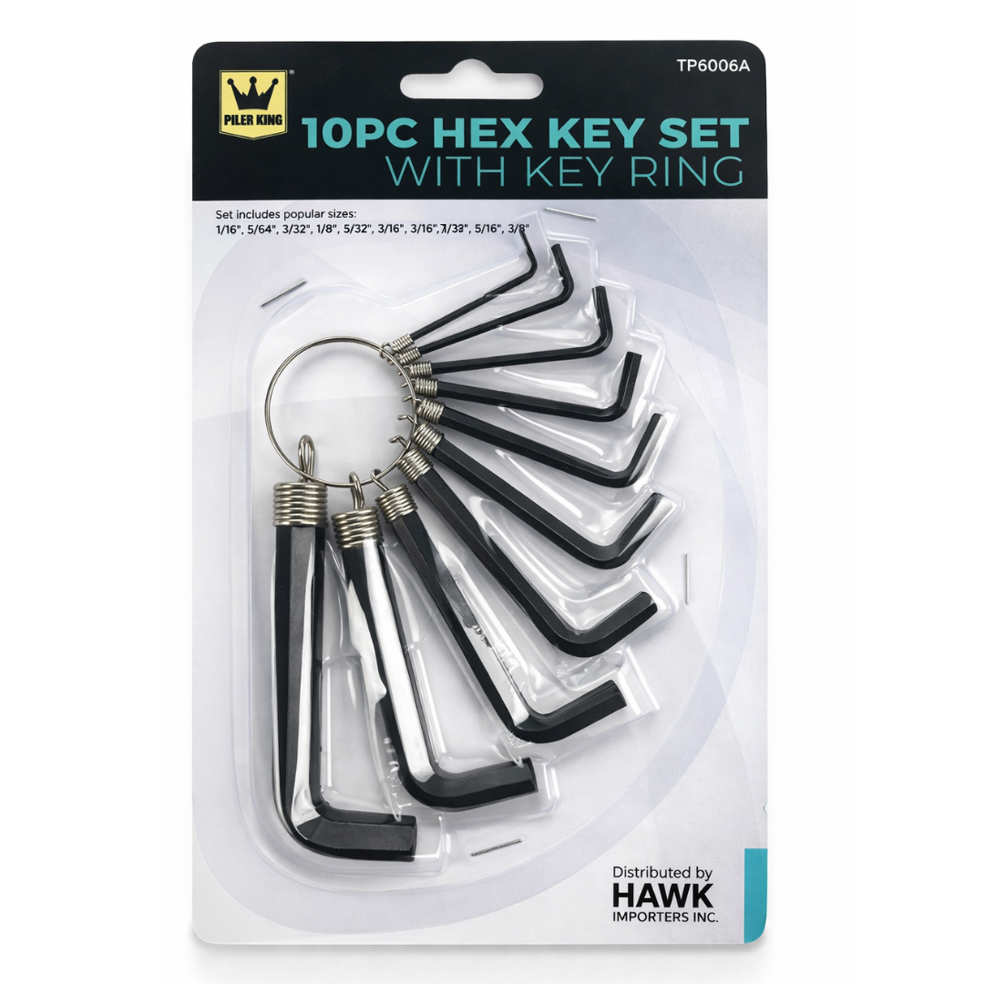 Hex Key Wrench Set SAE Sizes 5/64"–3/8" on Ring (2-Pack, 10 Pieces Each) – TP-16006-Z02