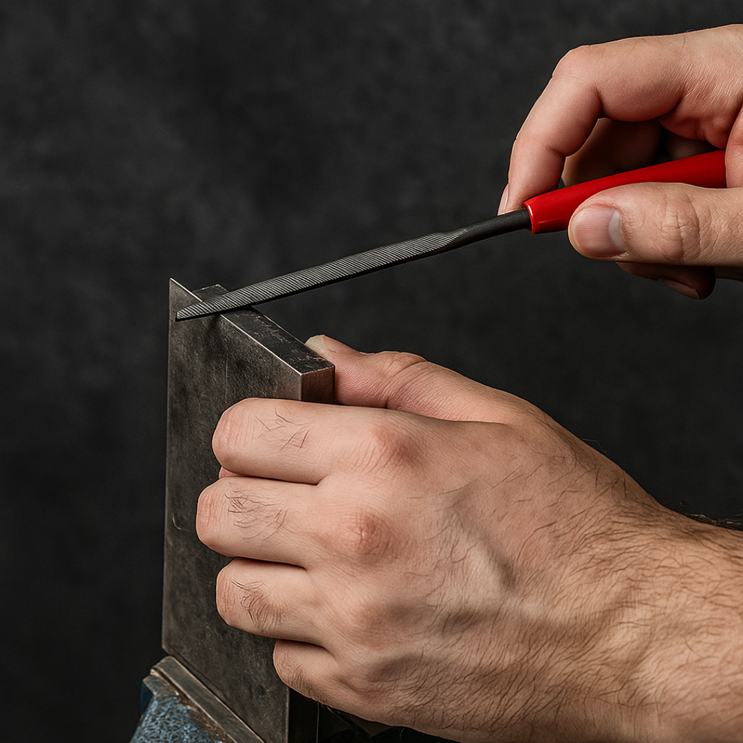 10 Piece Needle File Set – 5.5" Mini Precision File Tools with Red Handles – For Metal, Wood, Plastic, Jewelry, and Hobby Craft Detailing