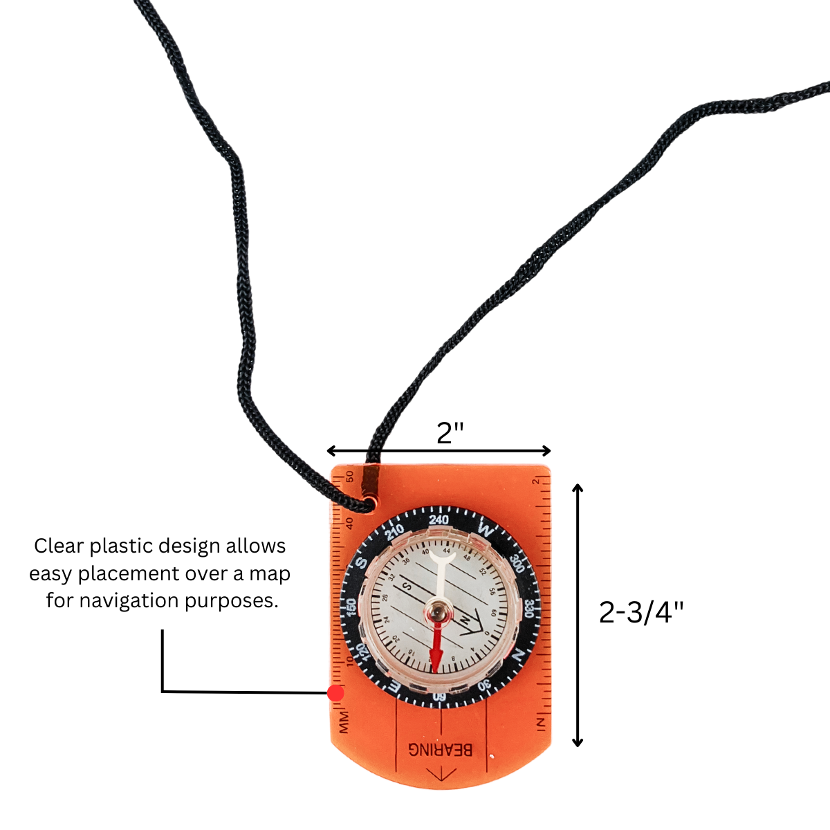 Map Reading Compass - Plastic Ruler Frame & Neck Lanyard  - PC-10900