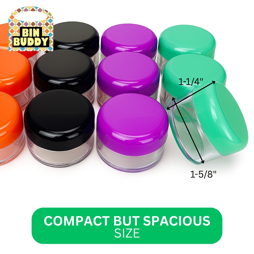 12 Clear Plastic Jars with Colored Lids - Size - 25 Mil  - TJ8625-COL