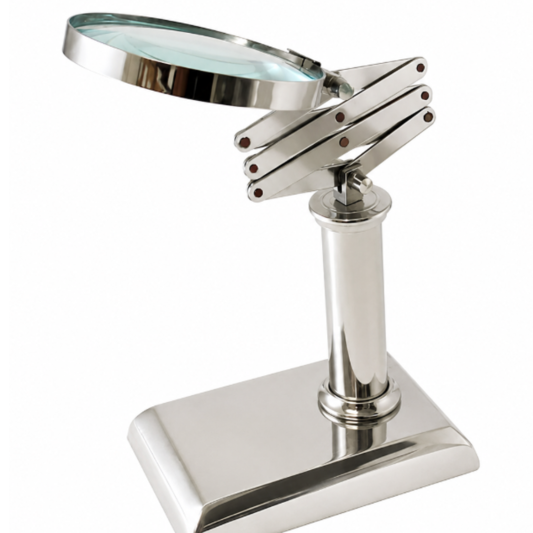 2X Table Top Magnifier with Scissor Jack Adjustable Neck – 4" Glass Lens, Metal Stand & Weighted Base – G8445-2190MH