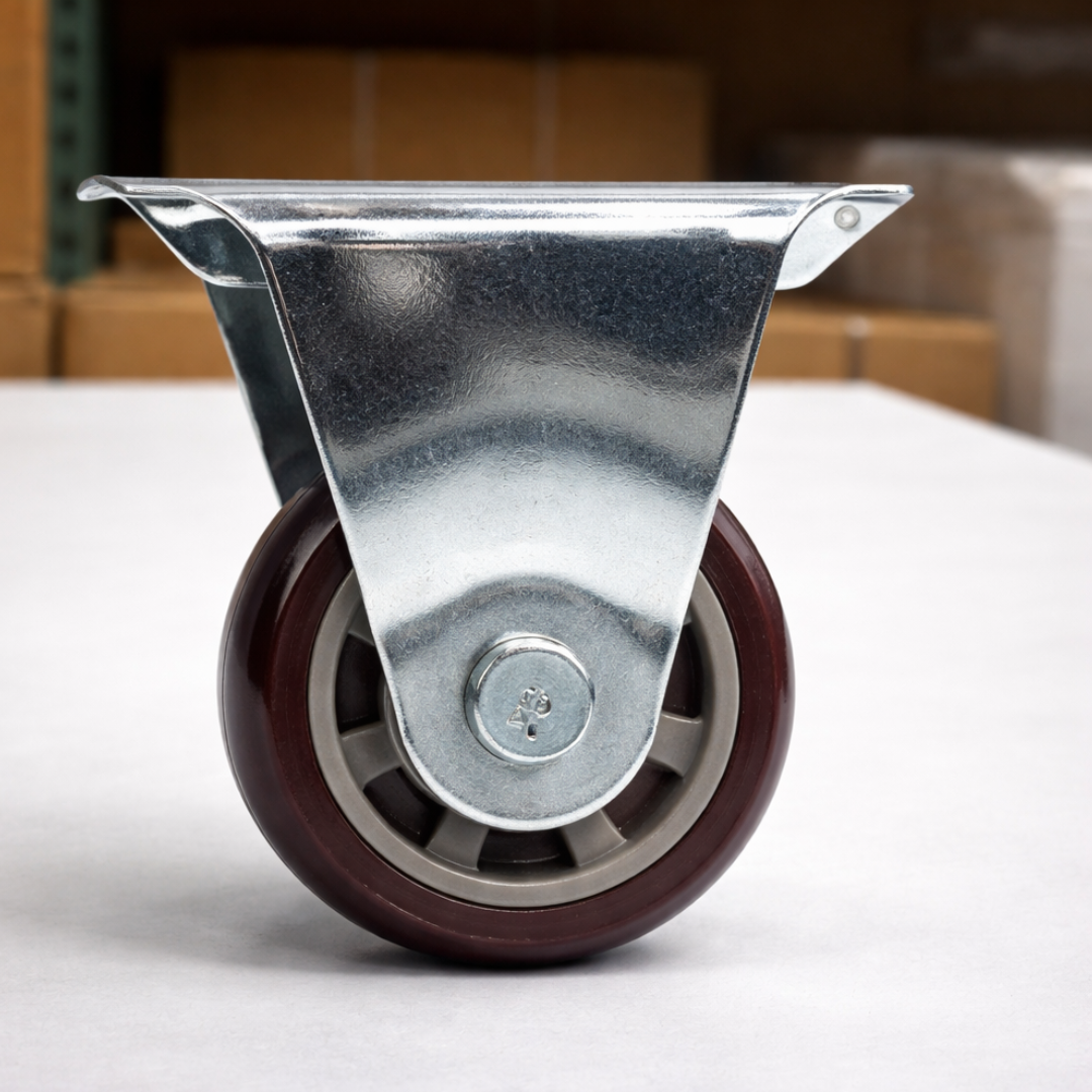 3" Rigid Caster Wheel – Medium Duty Maroon Polyurethane (PU) Wheel – Heavy Duty Steel Plate Mount – Smooth Rolling Industrial Caster for Carts, Workbenches & Equipment