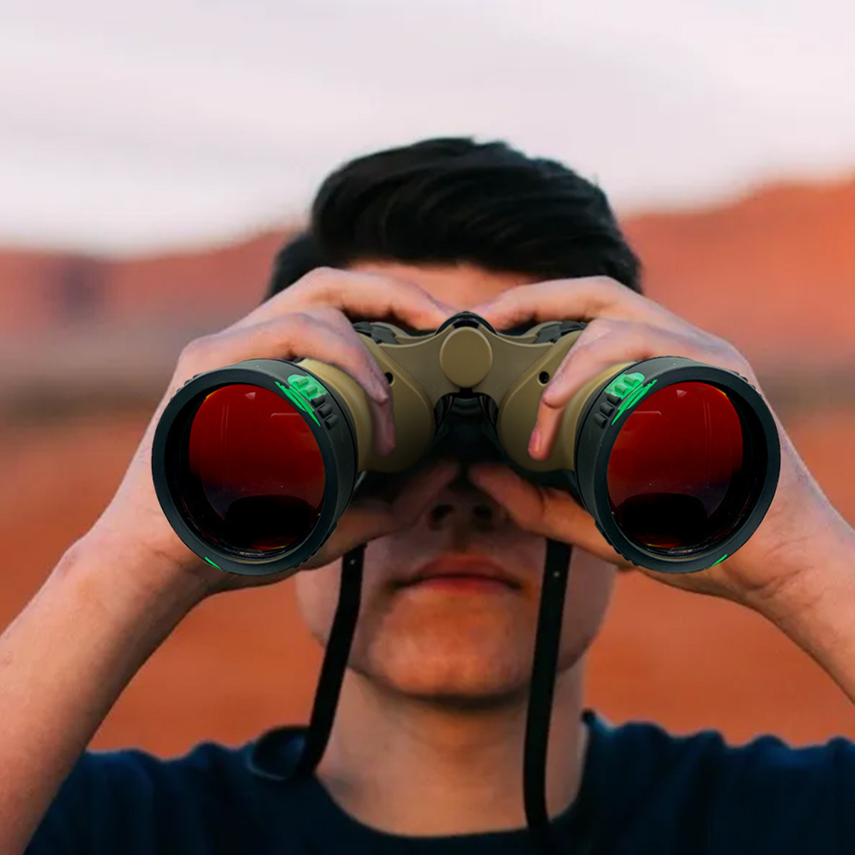 Green Camouflaged Body Amber Lens Binoculars with Mini Compass, 10x