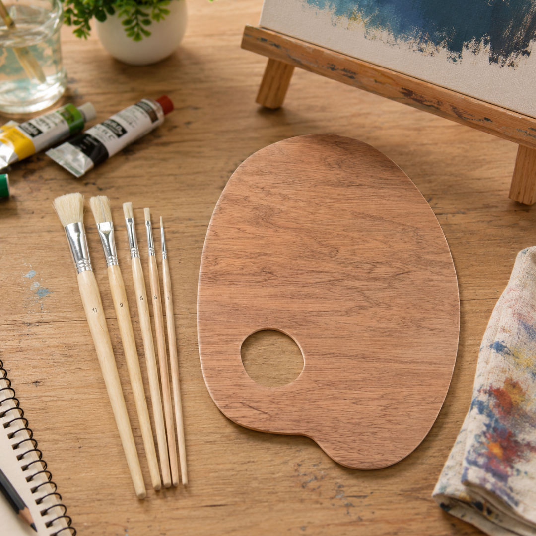 Professional Long-Handle Artist Paint Brush Set with 16 x 8 Inch Wooden Palette, 5-Piece Assorted Brushes for Acrylic, Oil and Watercolor Painting, Sizes 1, 3, 5, 9 and 11 – TZ63-00646