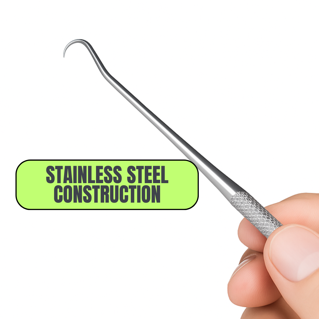 Curved Pointed Hook Pick Tool – 90° Sharp Hook Tip – Stainless 2 Pc. Steel Pick with Textured Grip – 7" Precision Tool for Artists, Crafters, Jewelers & Hobbyists