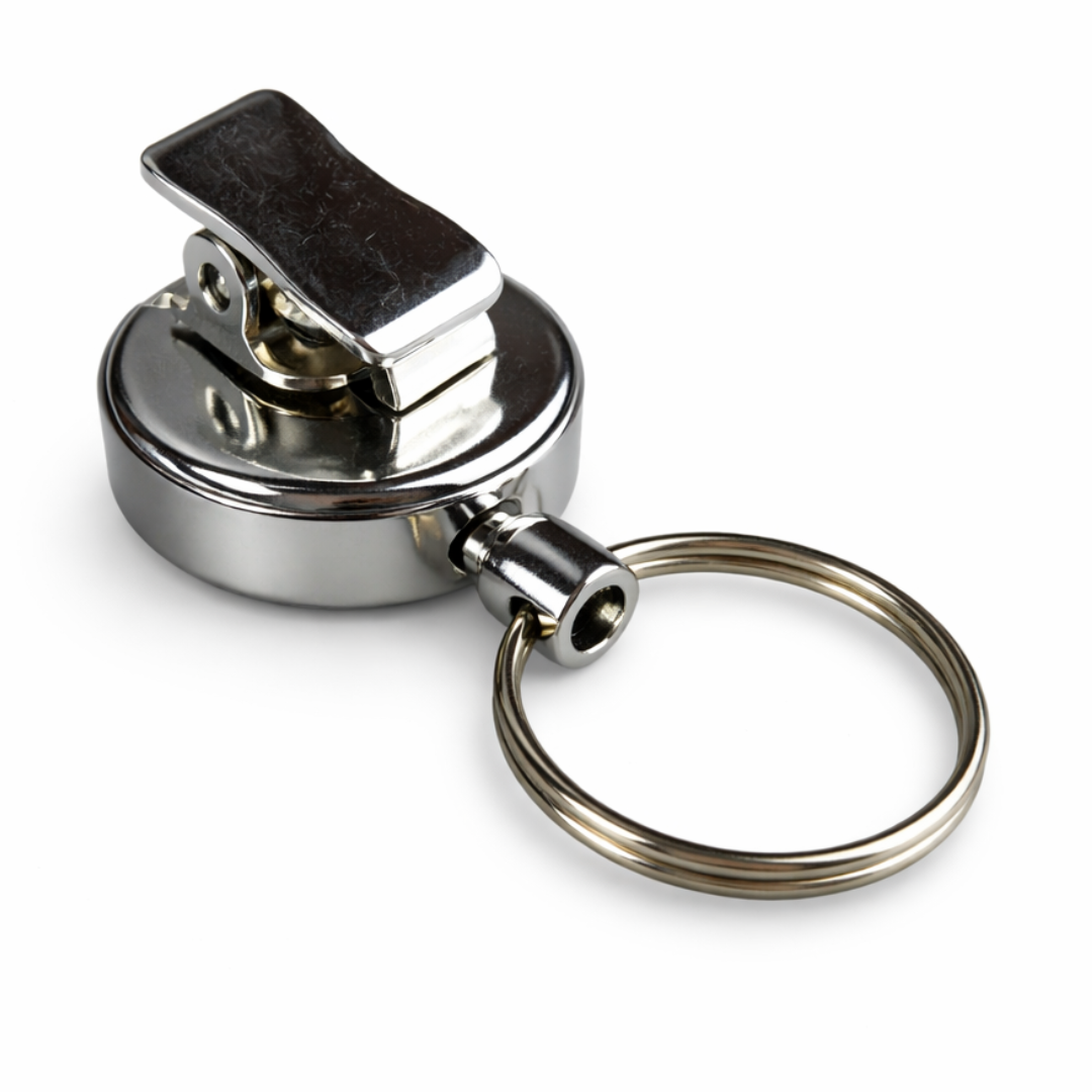 Retractable Key Reel with Belt Clip – 16" Metal Cord & 3/4" Key Ring for Secure, Hands-Free Key Access