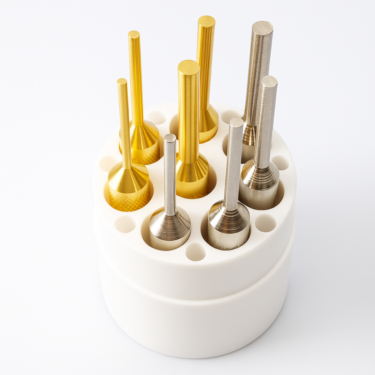 8 Piece Assorted Drive Pin Set | Brass & Steel | Stand with Lid Included
