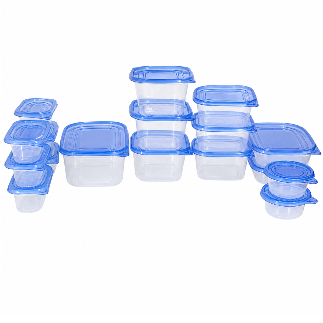 34 Piece Food Storage Container Set with Lids – Clear Stackable Plastic Containers – Assorted Sizes for Refrigerator, Freezer, Microwave & Dishwasher