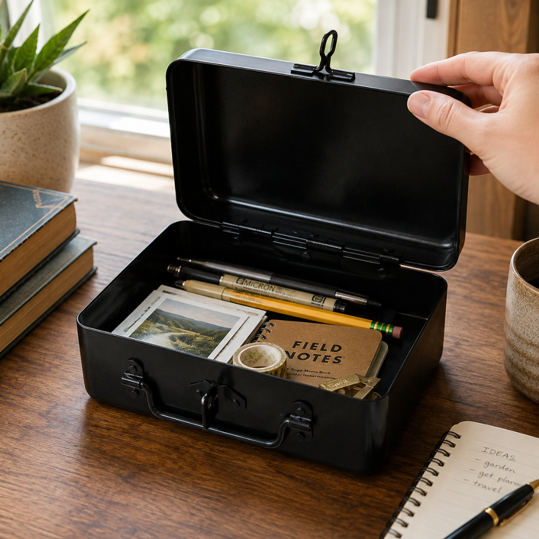Multipurpose Black Metal Storage Box with Lockable Hasp – Cash, Jewelry, Coins, Cards & Small Item Organizer