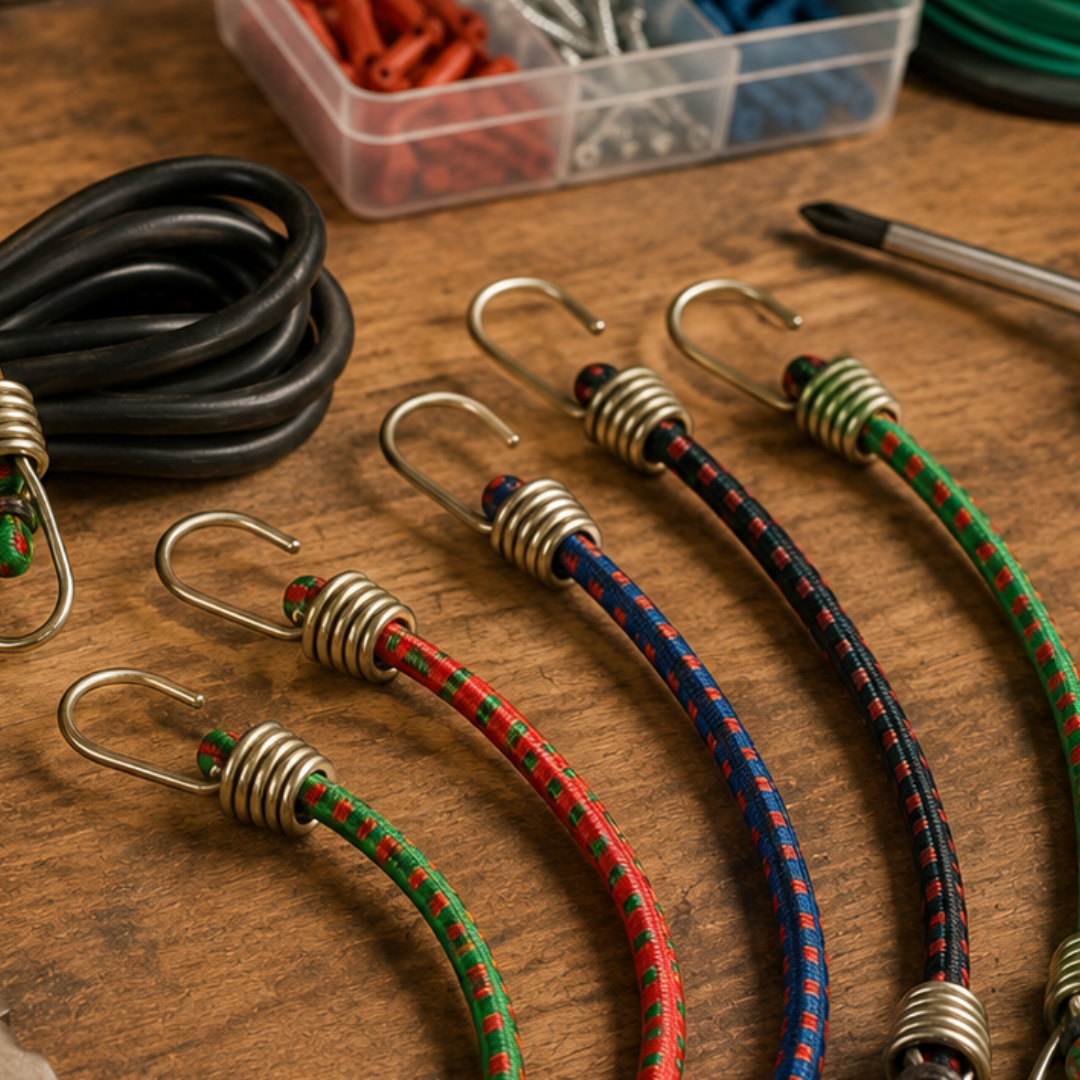 Mini Bungee Cords 10 Inch, 4-Piece Assorted Color Elastic Tie-Down Cords with Hooks for Cables, Travel, Camping, Crafts & Light-Duty Organization, Pack of 2