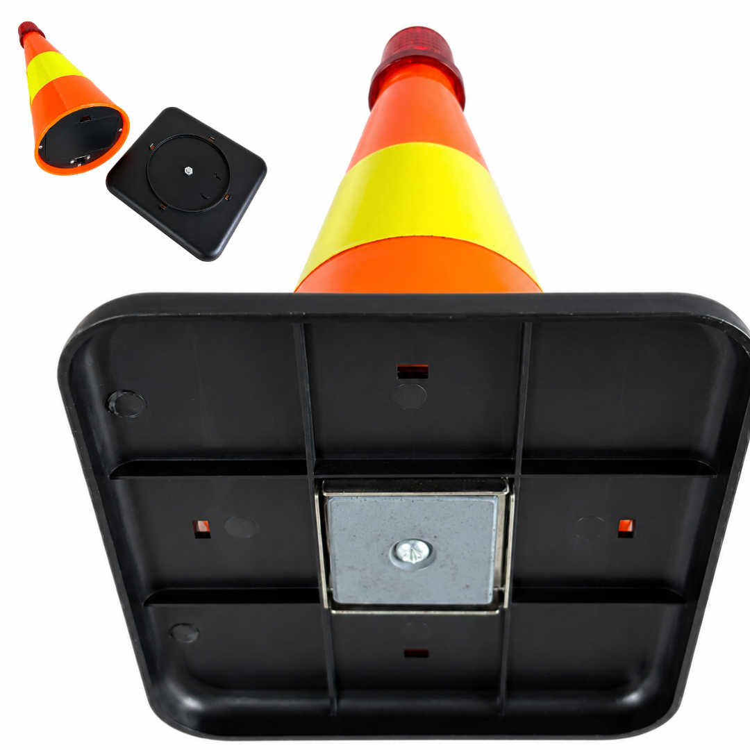 8 Inch Orange Safety Cone with Reflective Strip & Flashing LED Light, Magnetic Base Emergency Roadside Warning Cone for Car, Trunk, Flat Tire, Tow Truck, Parking & Night Safety