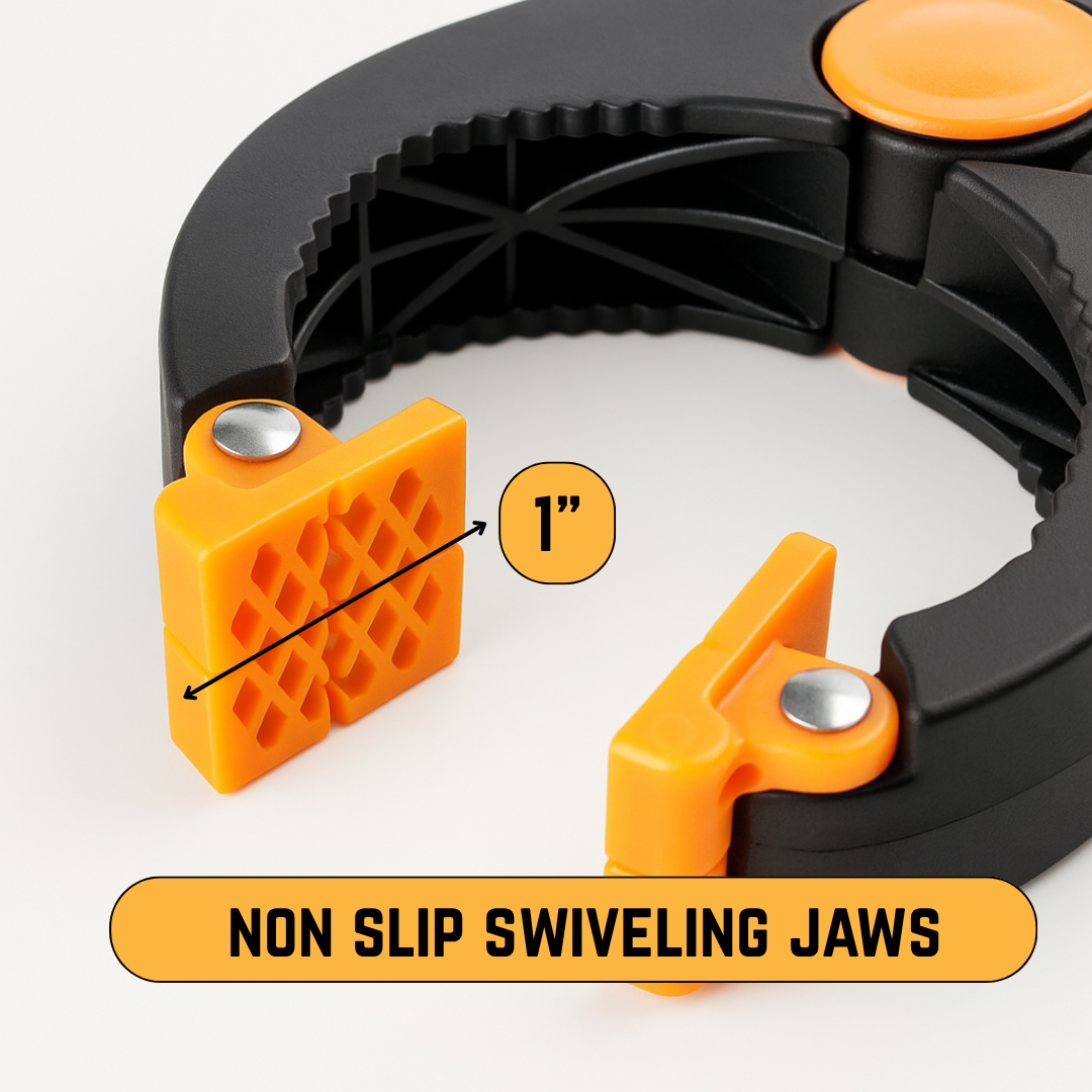 8-Inch Ratcheting Quick-Release Clamp with Pivoting Jaws – Adjustable Hand Clamp for Gluing, Woodworking, and DIY Projects