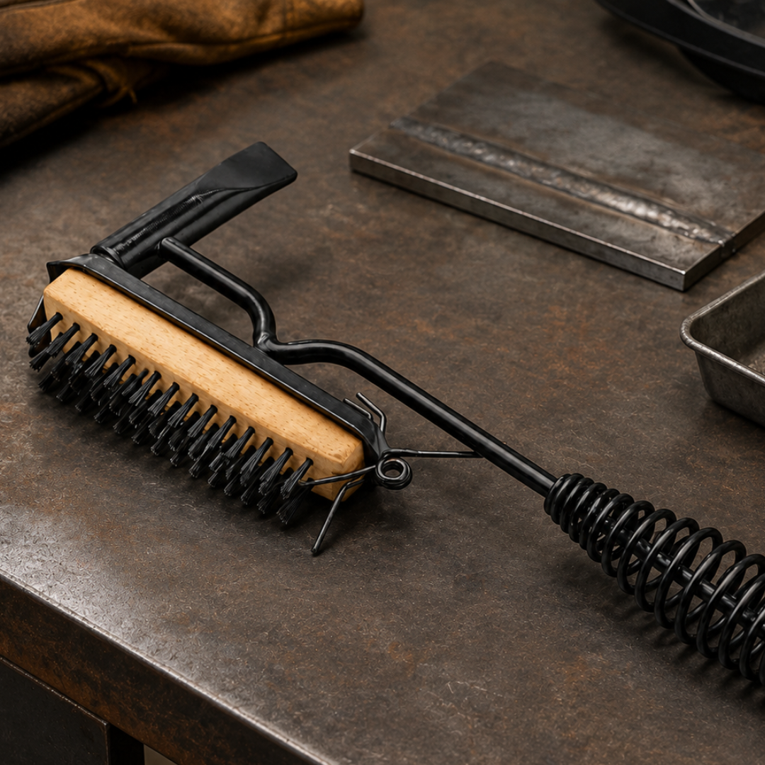 10.5" Solid Steel Chipping Hammer with 4.5" Wood Base Cleaning Brush  - LJAW-6641
