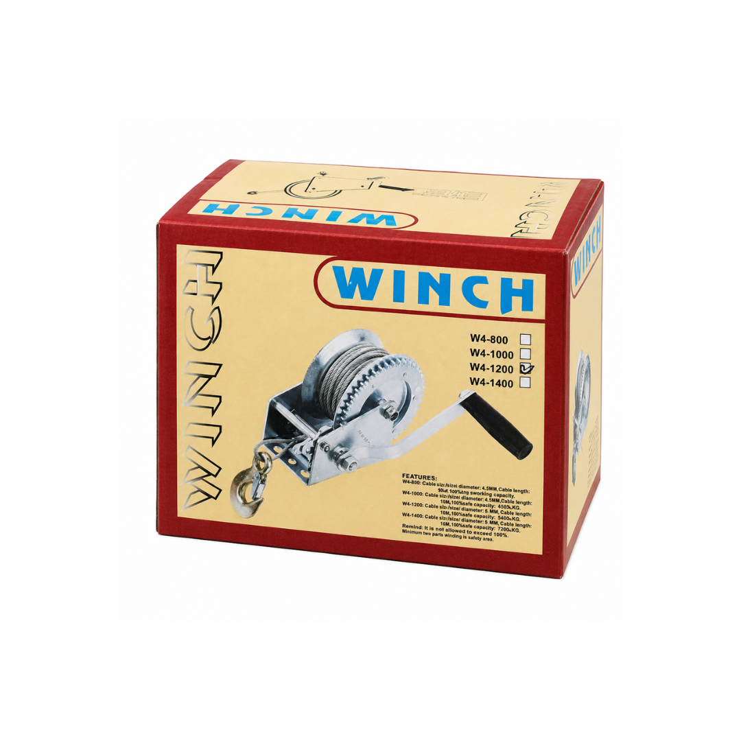 1200 lb Hand Winch with 39 ft Steel Cable and Heavy-Duty Hook – Manual Crank Pulling Winch for Trailers, Boats, Motorcycles and General Utility Use – TZ-08012