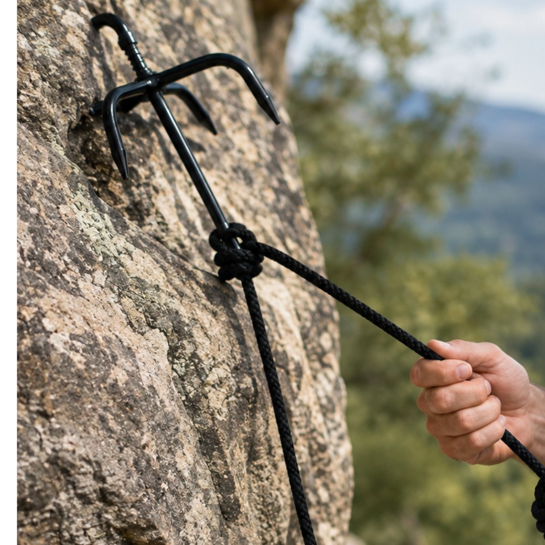Grappling/Climbing Hook with 40 Ft Polypropylene Rope, 10 Inch Steel Shaft, 7 Inch Hooks – Heavy-Duty Utility Hook for Retrieval, Outdoor, Camping & General Purpose Use – TA-14906