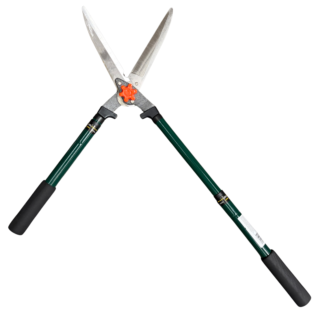 Telescopic Hedge Shears with Extendable Green Handles, Steel Blades, Adjustable Tension Knob, Comfort Foam Grips, Manual Hedge Clippers for Shrubs, Bushes, Hedges & Garden Trimming