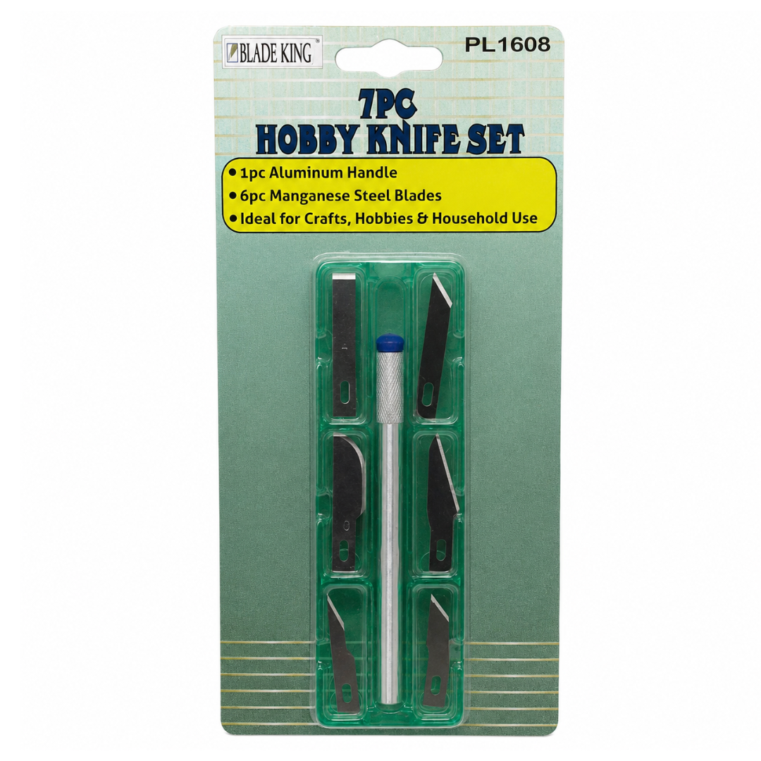 7 Piece Hobby Knife Set with Plastic Storage Box, Aluminum Handle & 6 Assorted Blades – Pack of 2