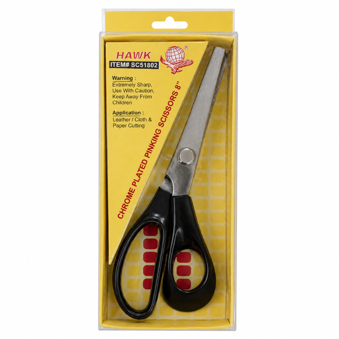 8-Inch Pinking Shears with Black Plastic Handles – Sharp Zigzag Fabric Scissors for Sewing, Crafting, Scrapbooking and Fray-Resistant Edges – SC-14099