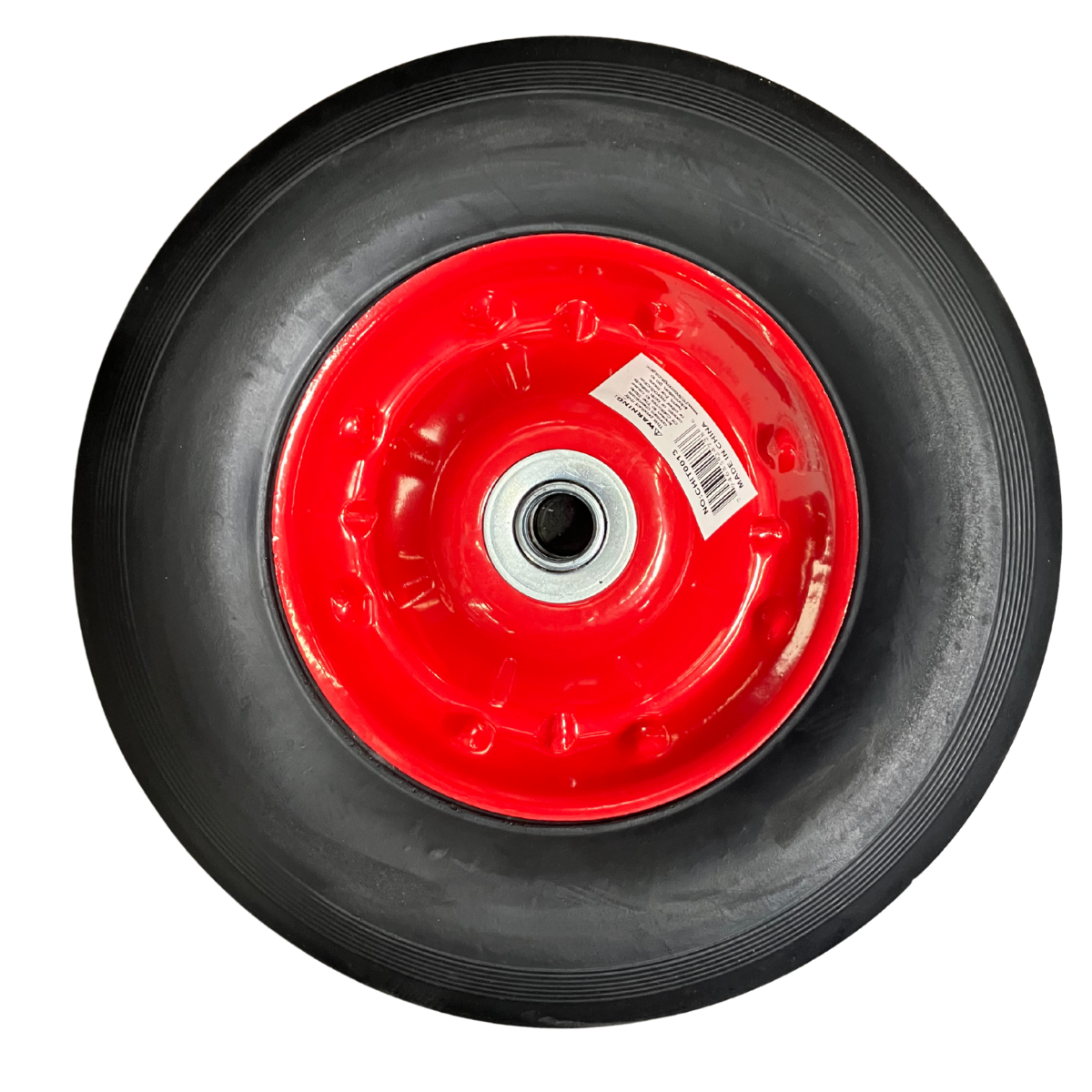 10" Solid Rubber Tire with 5/8" Bearing – Heavy Duty Flat-Free Wheel for Hand Trucks, Carts, Dollies, and Equipment – Durable Rubber Tread with Red Steel Hub – 10" Diameter