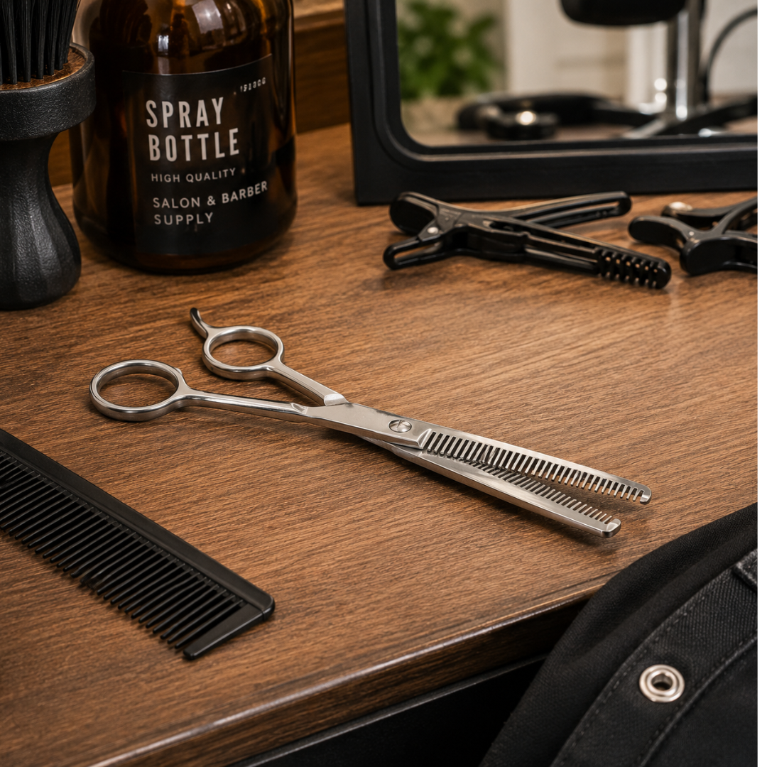 6.5 Inch Hair Thinning Scissors, Stainless Steel Texturizing Shears for Layering, Feathering & Trimming Hair, Single-Sided Thinning Blade with Vinyl Pouch, Pack of 2