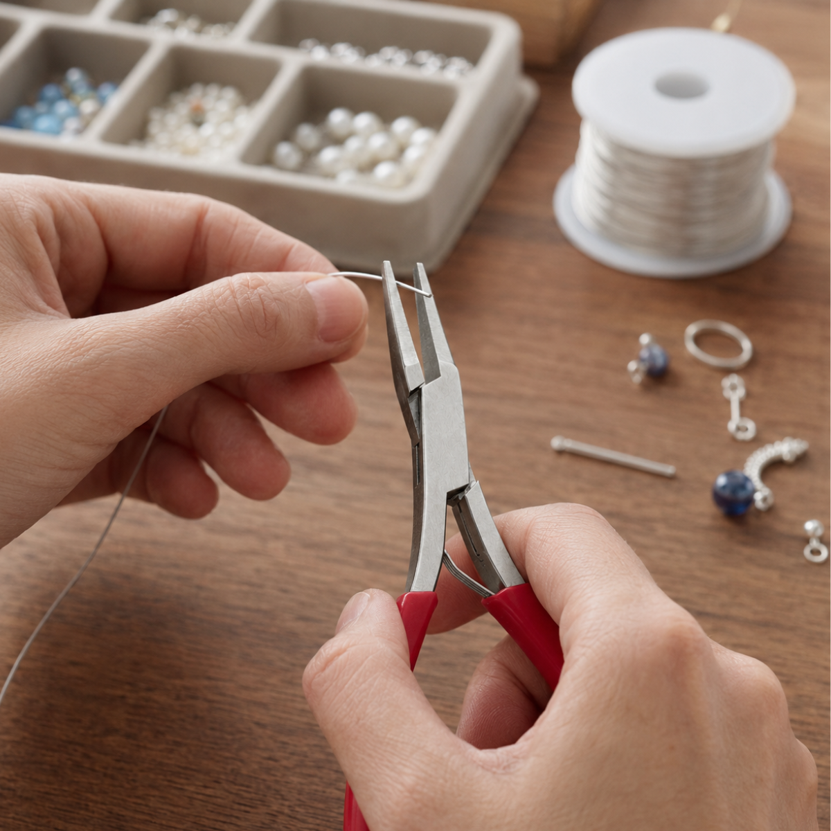 5-Inch Flat Nose Jewelry Pliers with Spring-Action Handles, Stainless Steel Jaws and Red PVC Comfort Grips for Wire Bending, Jewelry Making and Repair