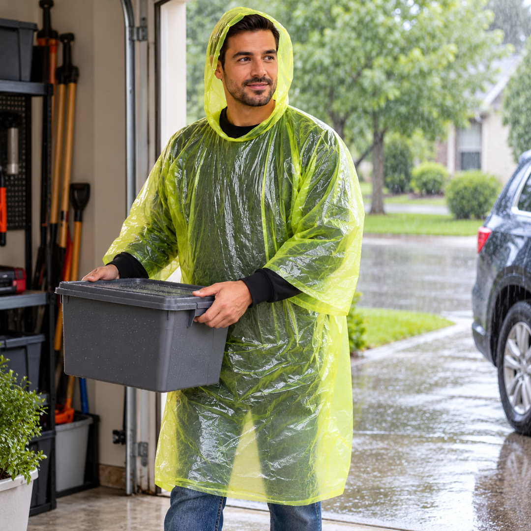 Disposable Yellow Rain Ponchos with Hood – 2 Pack, Lightweight PE Plastic Emergency Raincoat, Waterproof, Compact & Portable Rain Protection for Adults, Travel, Camping, Hiking & Outdoor Events