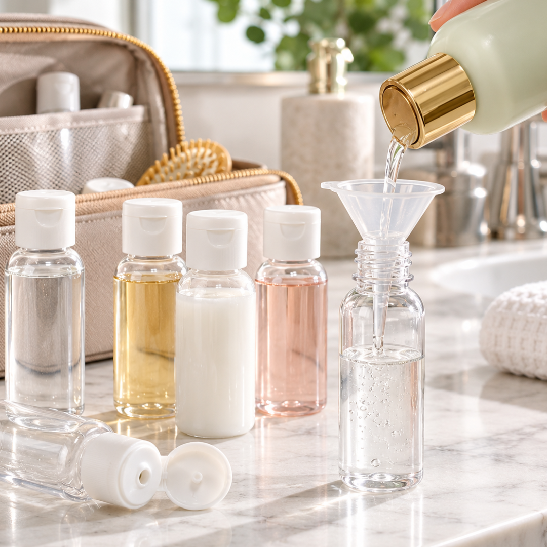 12-Pack 30ml Clear Plastic Travel Bottles with Flip-Top Caps & Filling Funnel – Refillable PET Containers for Shampoo, Lotion, Toiletries & Liquid Essentials