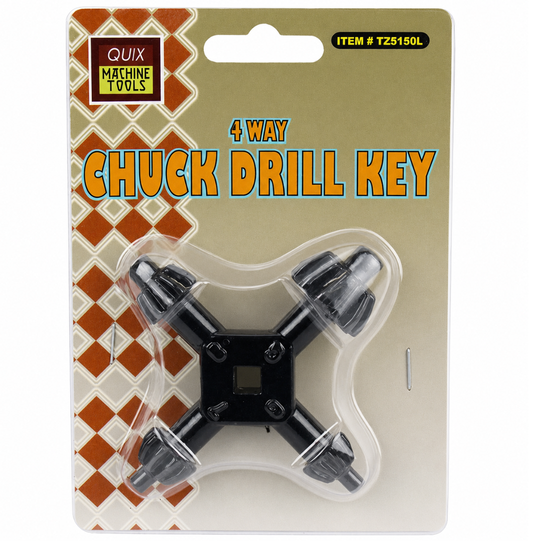 4-Way Drill Chuck Key, T-Shaped Multi-Size Replacement Tool with 3/8, 1/2, 3/4 and 1 Inch Sizes, Center Tether Hole for Drill Presses and Power Drills