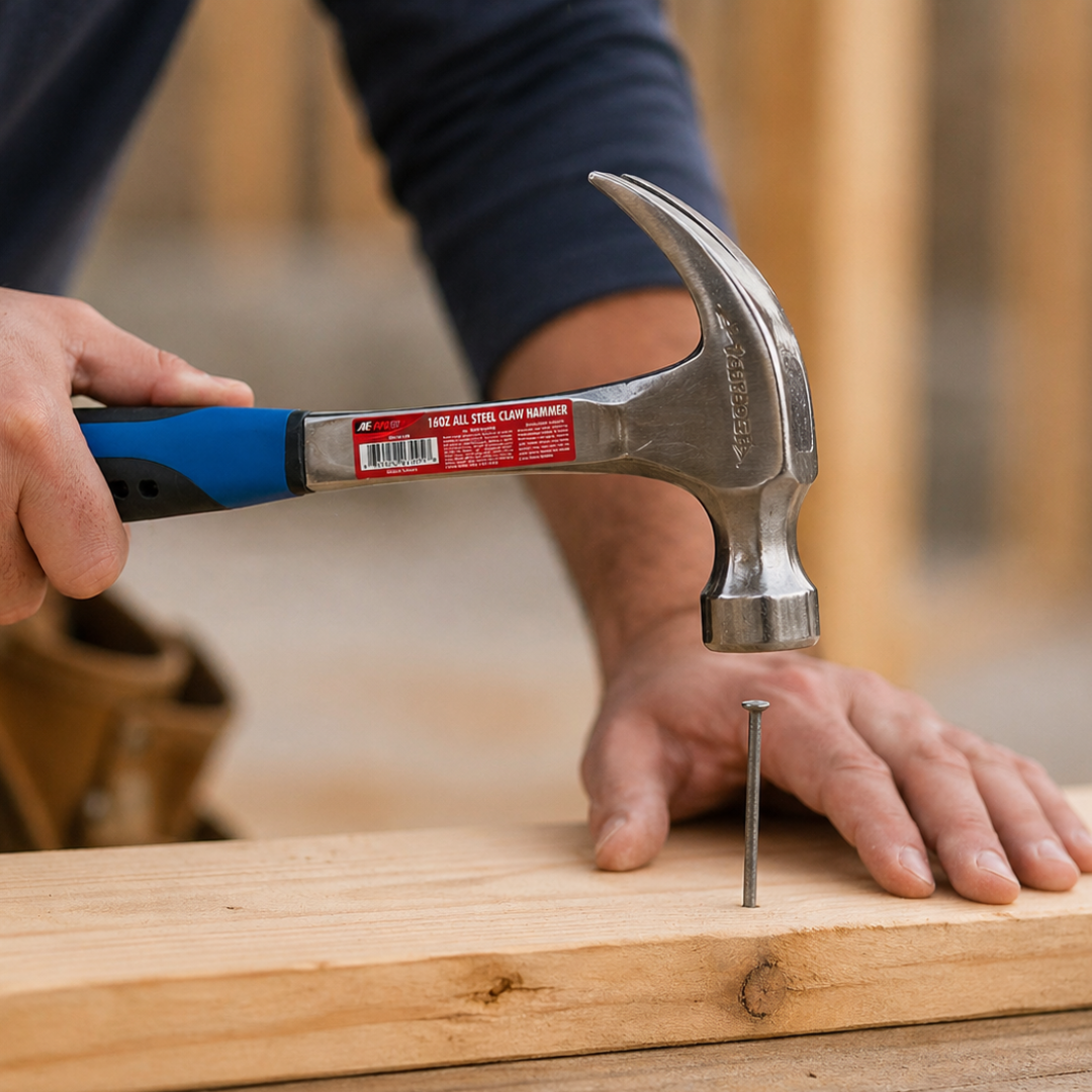 16 oz Ripping Claw Hammer – 13-1/4" Straight Claw Framing Hammer with Shock-Absorbing Rubber Grip – Ideal for Construction, Demolition & Carpentry