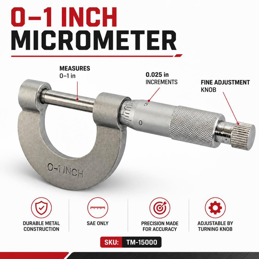 0-1" Micrometer SAE Precision Measuring Tool with Protective Case, 0.025" Rod Scale & 0.004" Knob Increments, Metal Outside Micrometer Caliper
