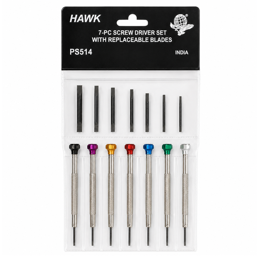 Flat Head Precision Screwdriver Set with Extra Replacement Blades & Vinyl Case – 7 Sizes, Carbon Steel Tips, Color Coded Mini Slotted Screwdrivers for Watches, Eyeglasses, Electronics & Fine Repair