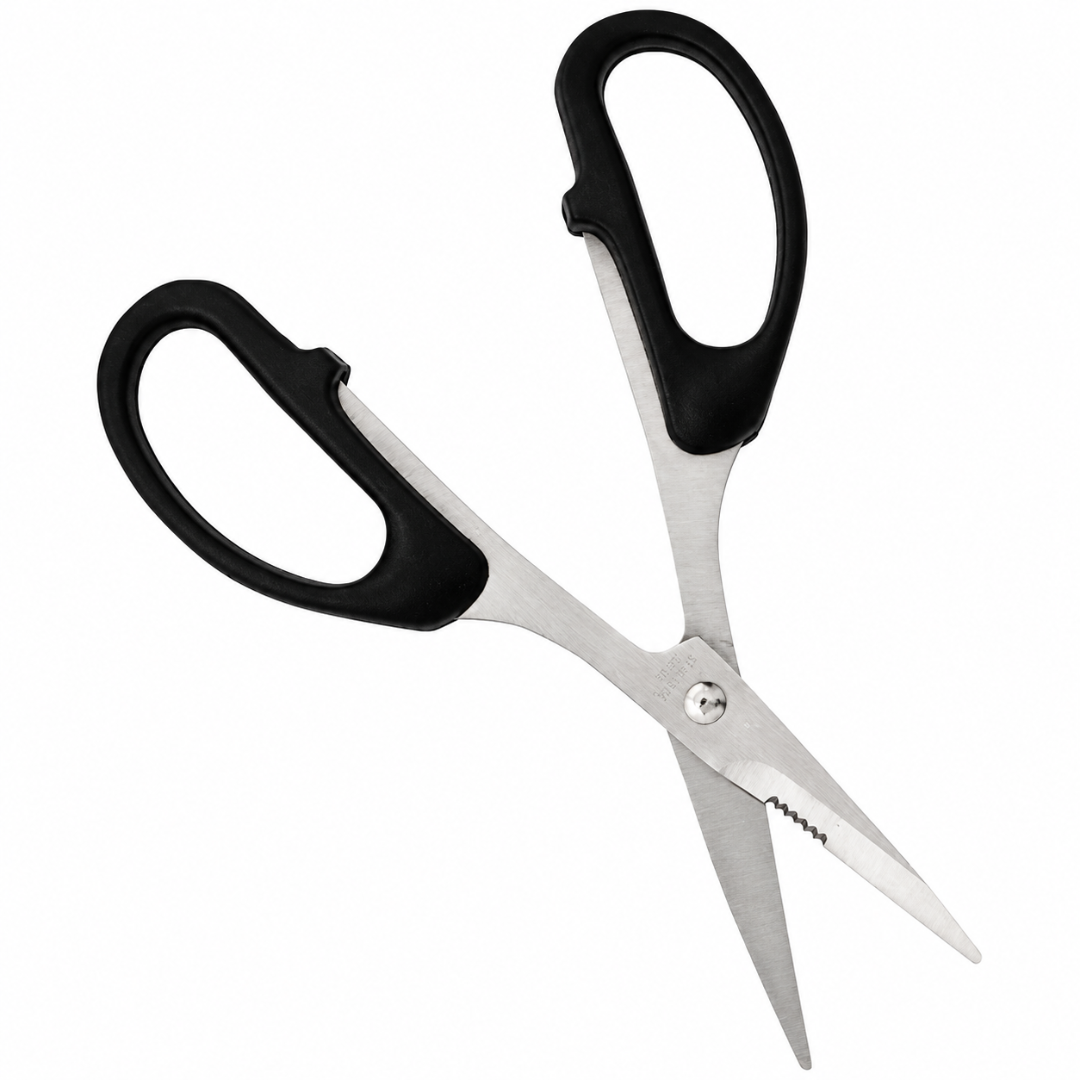 7 Inch Industrial Scissors with Stainless Steel Blades, Black Oversized Plastic Handles, Serrated Blade Section, Heavy Duty General Use Scissors for Home, Office, Workshop & Packaging