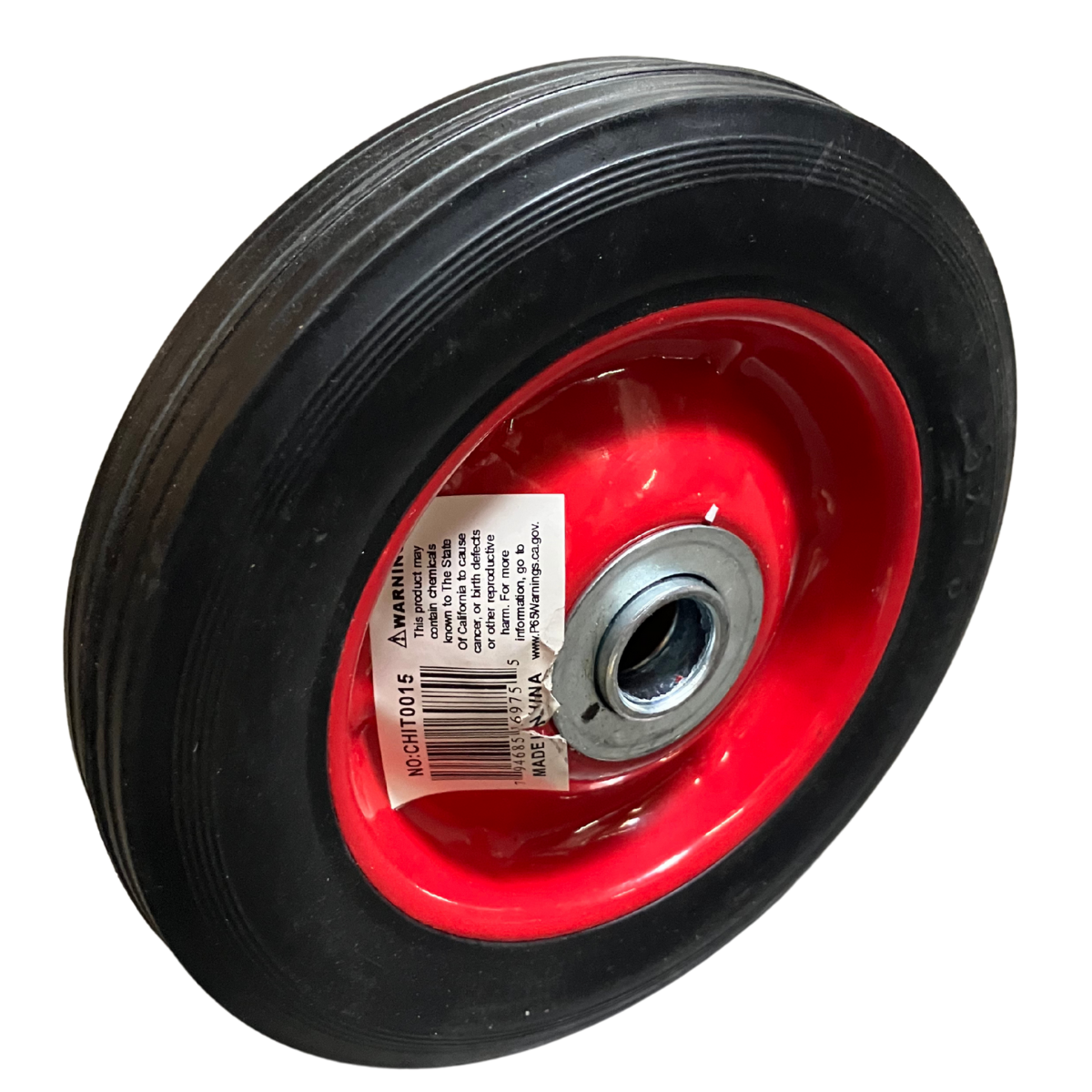 6" Solid Rubber Tire with 5/8" Bearing – Heavy Duty Wheel for Hand Trucks, Dollies, Lawn Carts, and Equipment – 6" Diameter x 1.5" Width – Red Steel Hub – Flat-Free Design