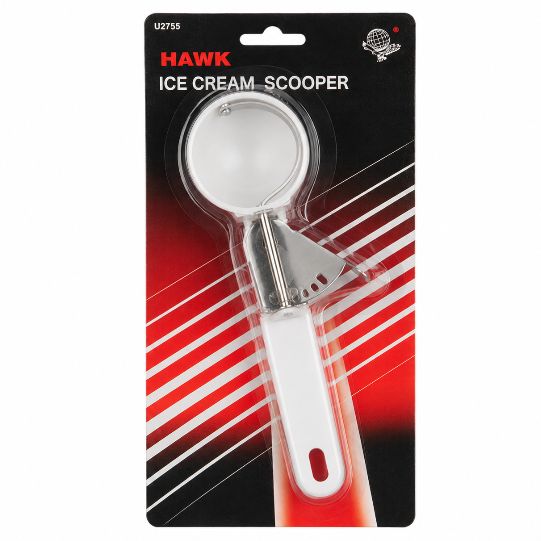 Plastic Ice Cream Scooper with Metal Thumb Lever, Traditional Release Scoop with White Plastic Handle, Easy-Release Ice Cream, Yogurt & Cookie Dough Scoop – U-02755