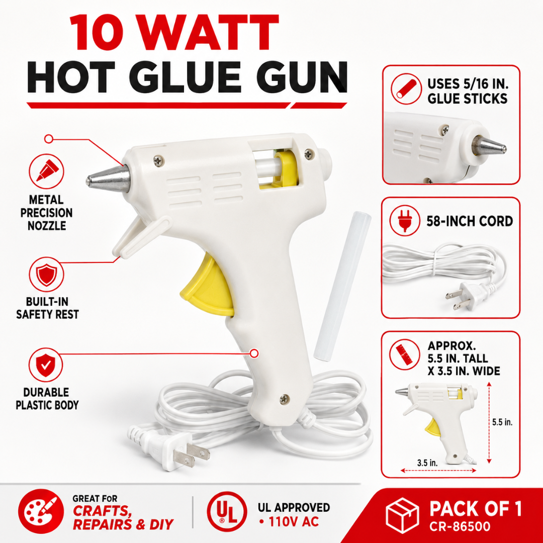 10 Watt Small Hot Glue Gun with 58-Inch Cord, Mini Craft Glue Gun for DIY Projects, Repairs, Decorations & Floral Arrangements, Uses 5/16 Inch Glue Sticks, Includes 2 Glue Sticks- CR-86500
