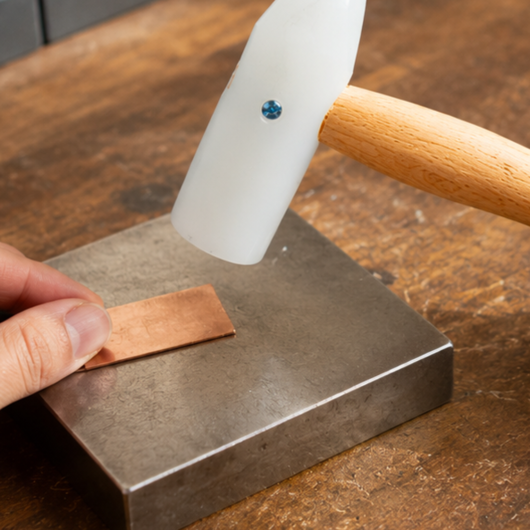 Nylon Tapping Hammer with Solid Wood Handle, 10-3/4" Jeweler’s Mallet for Forming, Shaping & Tapping Soft Metals, 1-1/4" Striking Face, Non-Marring Hammer for Jewelry Making & Metalwork