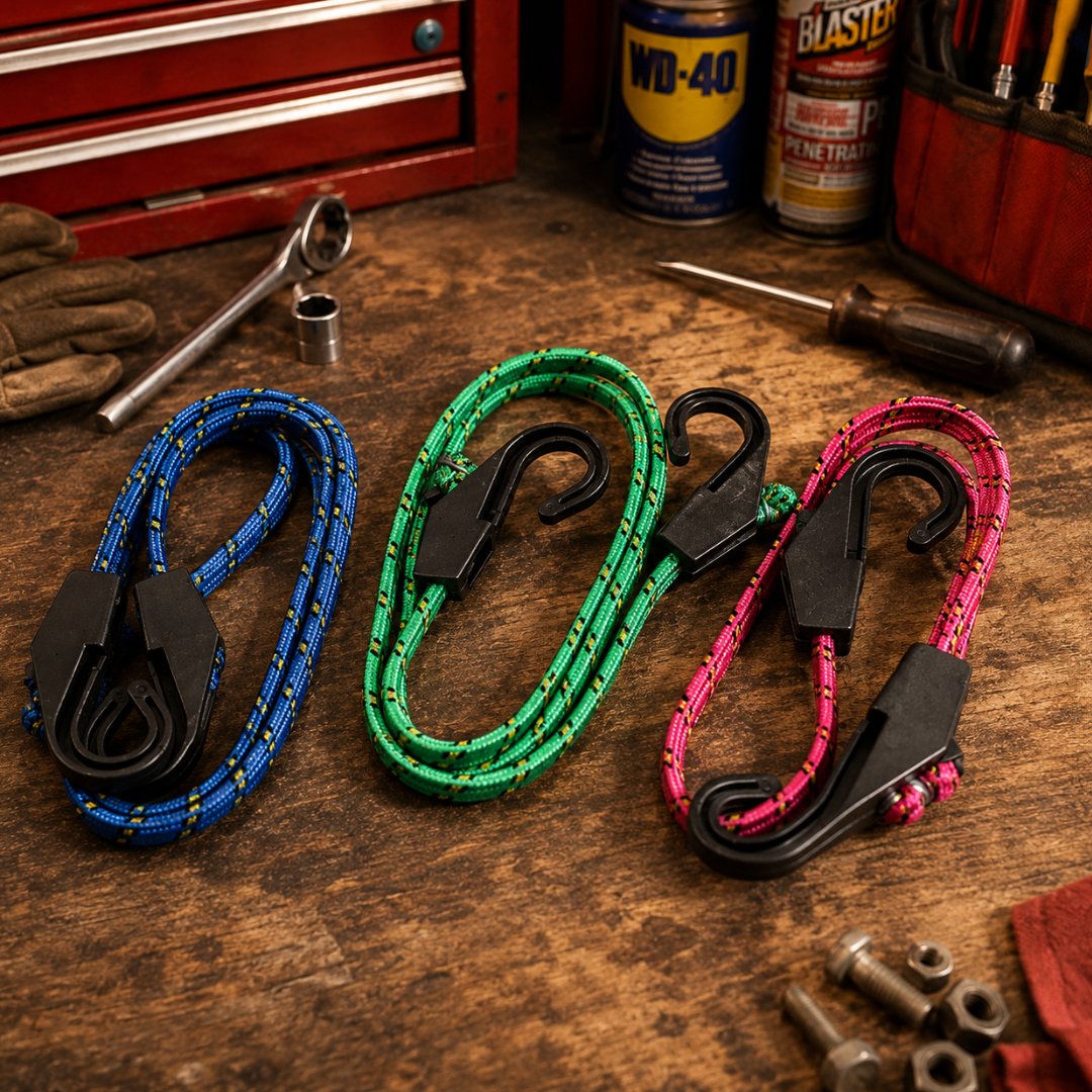 3 Piece Flat Bungee Cord Set with Nylon Hooks, 12", 24", 36" Tie Down Straps, 1" Wide Flat Bungee Cords for Transport, Cargo, Storage, Camping, Pack of 2