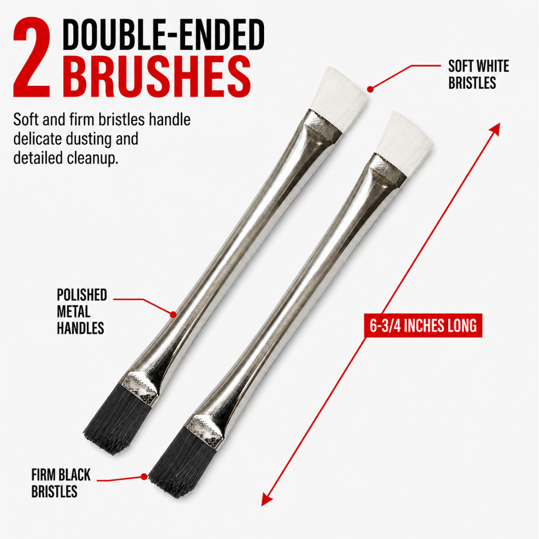 2-Pack Double-Ended Cleaning Brushes with Soft and Firm Bristles – 6-3/4-Inch Metal Detail Brushes for Crafts, Workbenches and Computer Keyboards